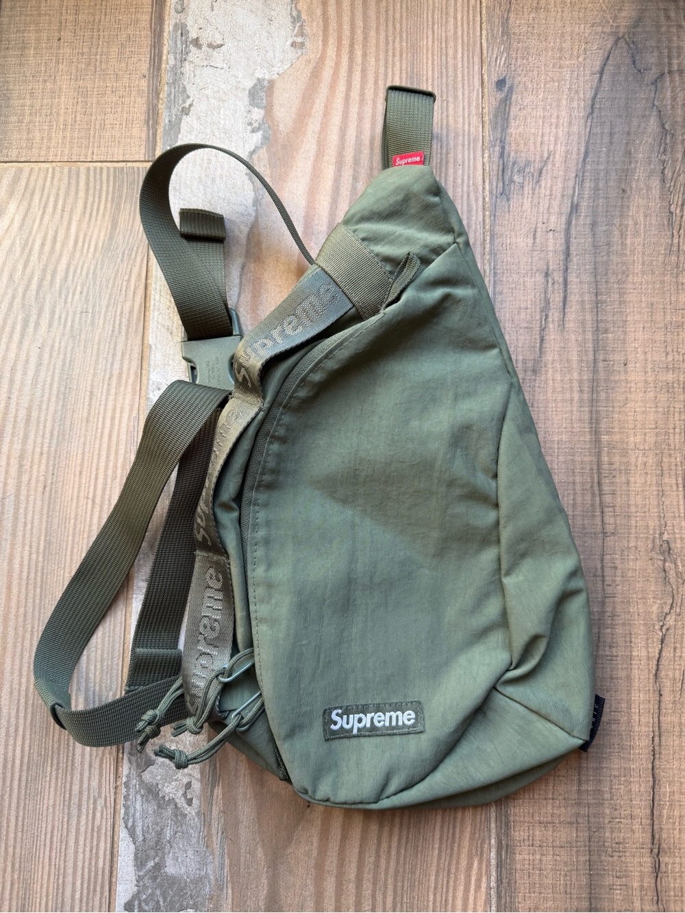 Supreme Olive Green Sling Bag with Embroidered Logo